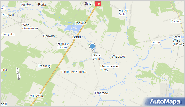 mapa Stara Wieś, Stara Wieś gmina Borki na mapie Targeo